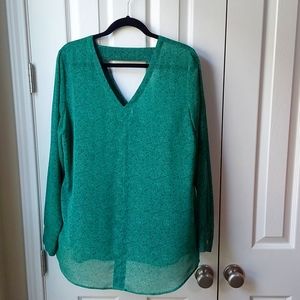 Cabi Sheer Green Back Cutout Bountiful Blouse Top #5208 SZ L
